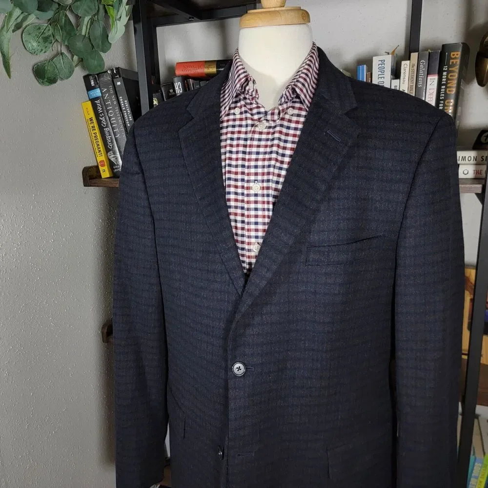 Nautica Men's‎ Flannel Sport Coat Blazer Two Button Brown Navy Plaid Size 46L